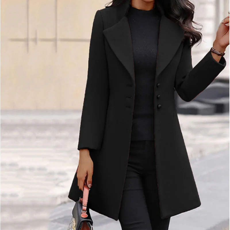 

Women Autumn New Fashion Style Slim Fit Long Casual Coat Chic Lapel Button Long Sleeve Coat Outerwear Mujer
