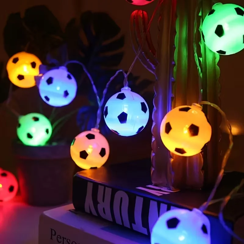 1pc 10/20LED Soccer Ball String Lights Football Fairy Lamp Battery Operated Perfect For Bedroom Home Wedding Party Garden Decor