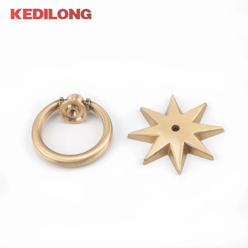 KEDLO Anise Star Shape Cabinet Handles Ring Brass Cabinet Pulls Ring Drawer Knobs cabinet Gold handle