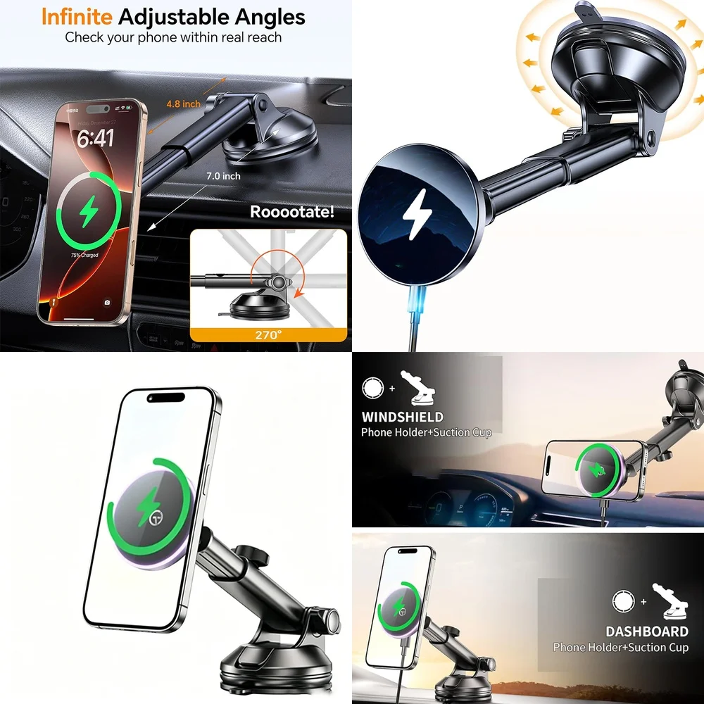 2026 Top Electronics Products Windshield Car Phone Holder Magnetic Wireless Car Charger Consumer Electronic Chargers Adapters