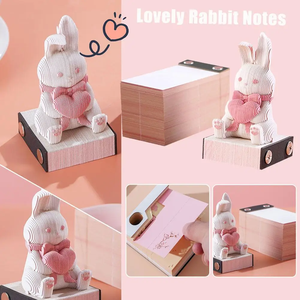 Oinvest-Bloc-notes 3D avec lapin en trois papiers, notes mignonnes, accessoires de bureau, décoration, Kawa D3tage