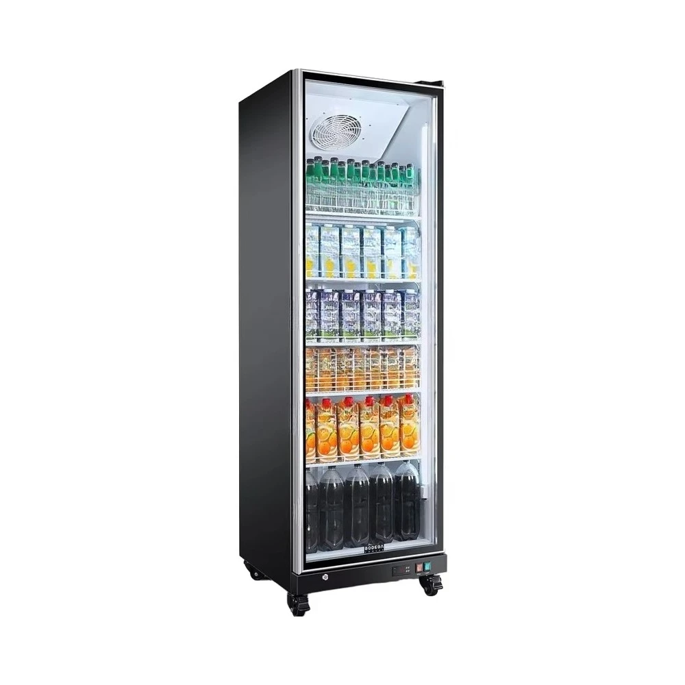 

Black Vertical Beverage Display Rod Cooler Door Soft Light Emitting Diode Glass