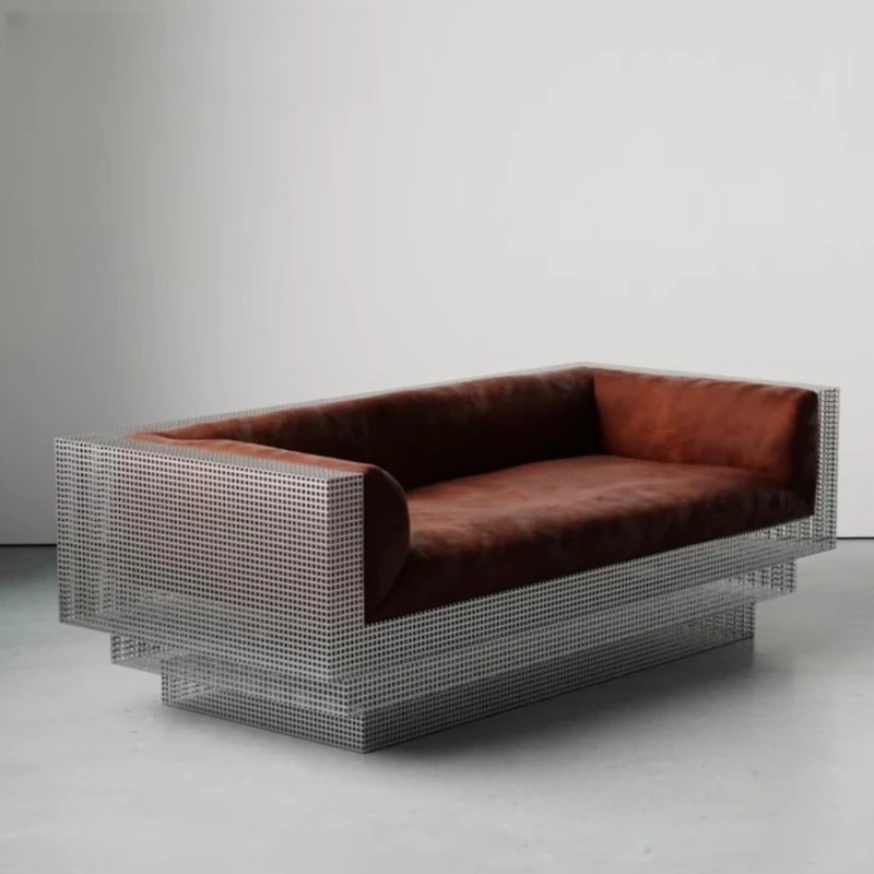 Stainless steel mesh retro metal small apartment single triple sofa