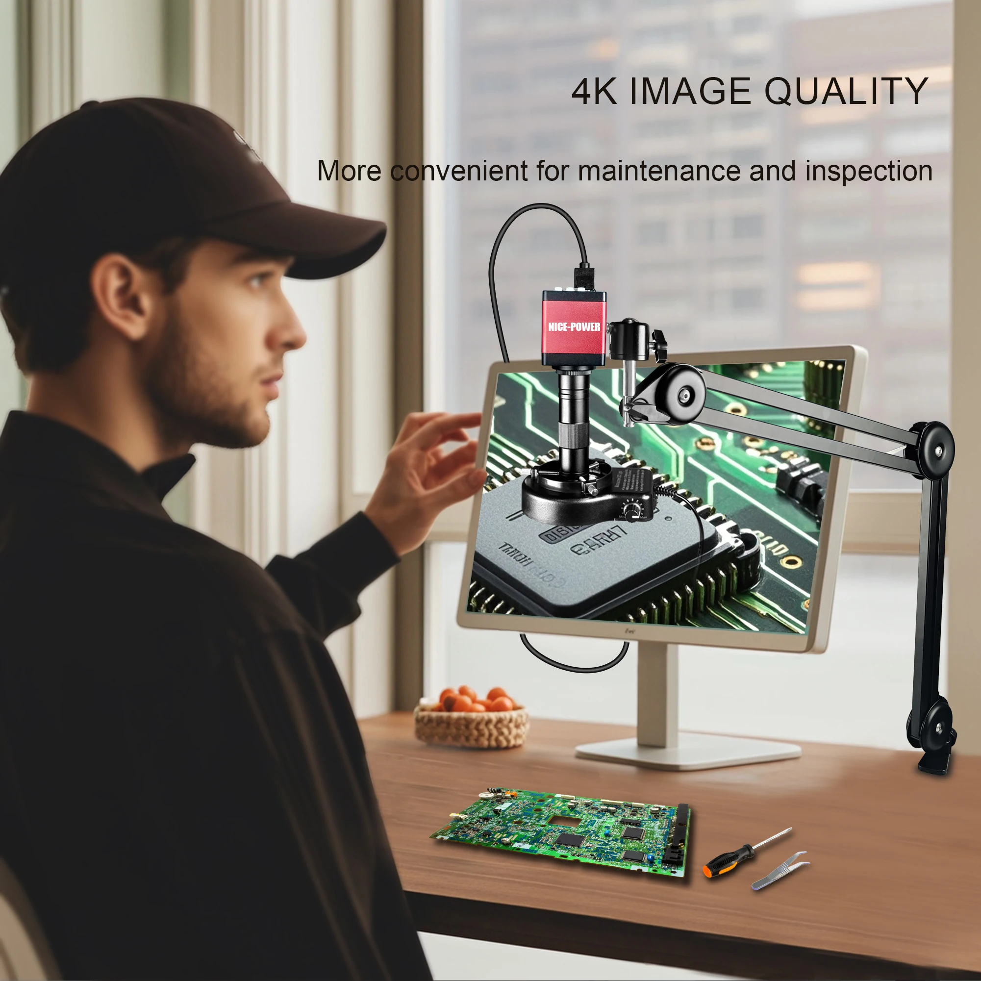 NICE-POWER Digital Microscope 13MP 4K 1080P VGA Industrial Camera 150X Zoom Lens Stand Soldering for Electronics Repair