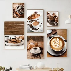 Coffee Cup Chocolate Cake Dessert Canvas Painting  Wall Art Pictures for Kitchen Coffee Shop Restaurant  Home Decor Poster  Prin