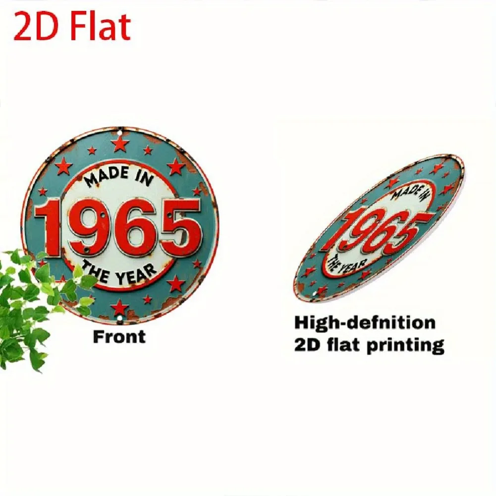 لافتة مسطحة ثنائية الأبعاد، قطعة واحدة عتيقة "صنع في عام 1965" من القصدير الألومنيوم - لوحة فنية جدارية ريفية بنجوم حمراء وتصميم أزرق مخضر وأبيض