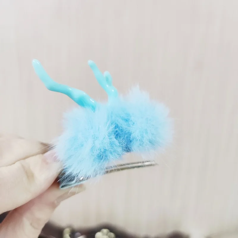 Christmas Cute Antler Hairpin Easy Installation Hair Clip Christmas Small Deer Horn Headwear Fur Balls Hairclip Hair Accessories