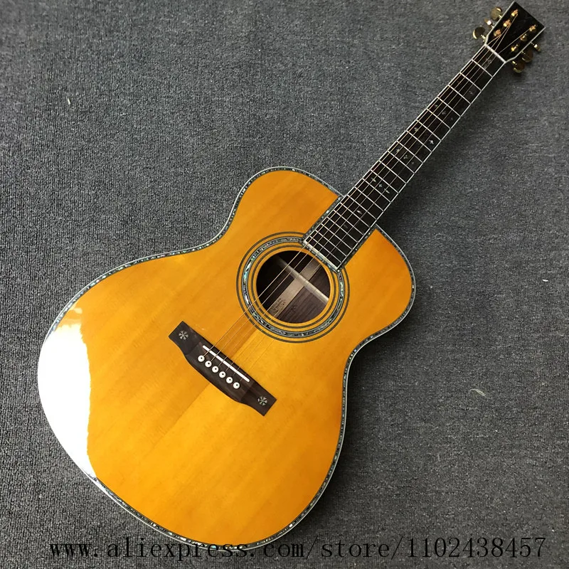 OM Body Solid spruce Top Yellow Acoustic Guitar, 39 Inch High Quality, OM 42 Acoustic Guitar,