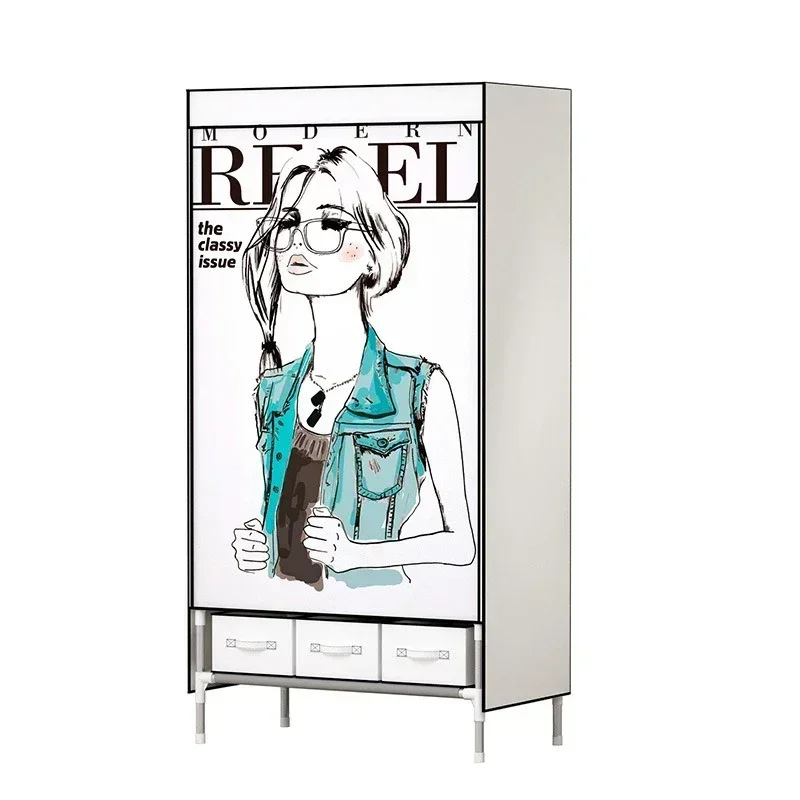 

Wardrobe, dust-proof hanging clothes, 16mm steel pipe cloth wardrobe, home bedroom storage locker, Assembly closet for clothes