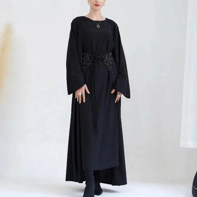 

Miyake однотонное платье-куртка, шарф, женское платье с круглым вырезом и длинными рукавами, лето 2021, новая модная повседневная юбка универсального дизайна