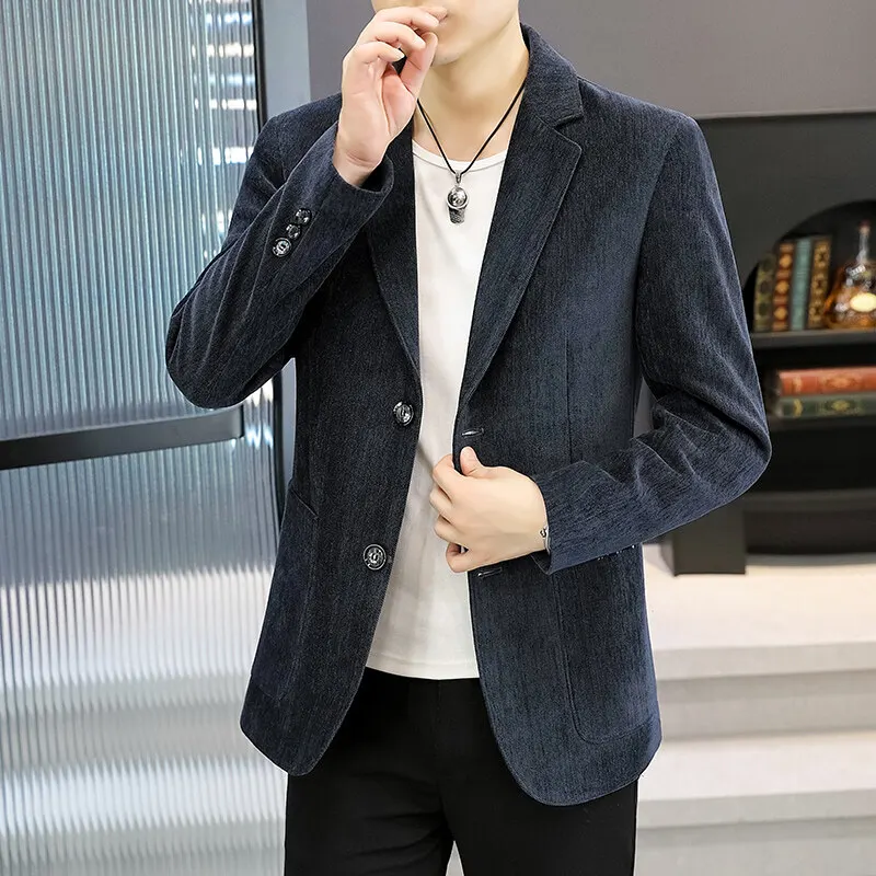 Spring Waffle Suit Jacket Men Solid Color Wedding Business Casual Blazers Slim Fit Street Wear Social Wedding Groom Dress Coats