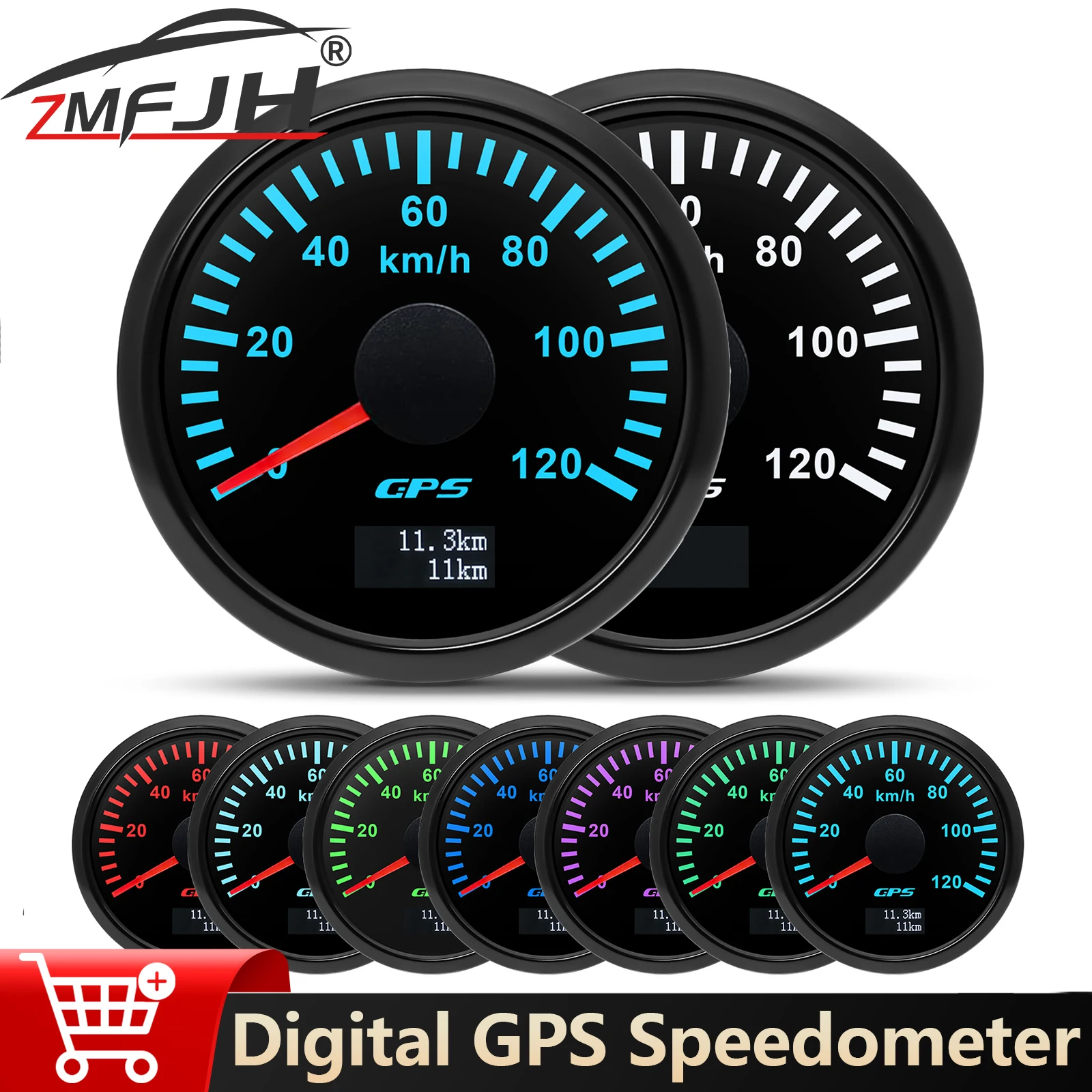 

52 мм цифровой GPS-спидометр 30/60/80/120/200 кмч измеритель скорости с антенной 7 цветов подсветки для автомобиля морской лодки 12 В 24 В