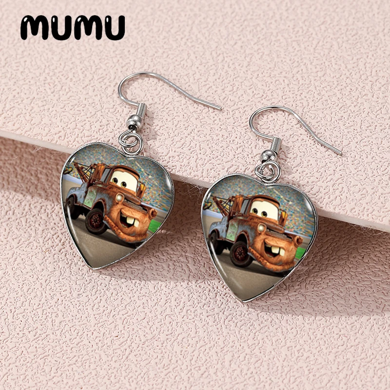 2024 New Cars Dangle Earring Lightning McQueen Luigi Heart Shaped Earrings Handmade Glass Dome Jewelry Gifts Fans