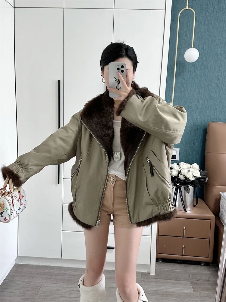 

Faionable Double-Sided Rabbit Fur Coat Young Sle Loose Personali Autumn Winter New Arrival Women's Leatherwear Coat