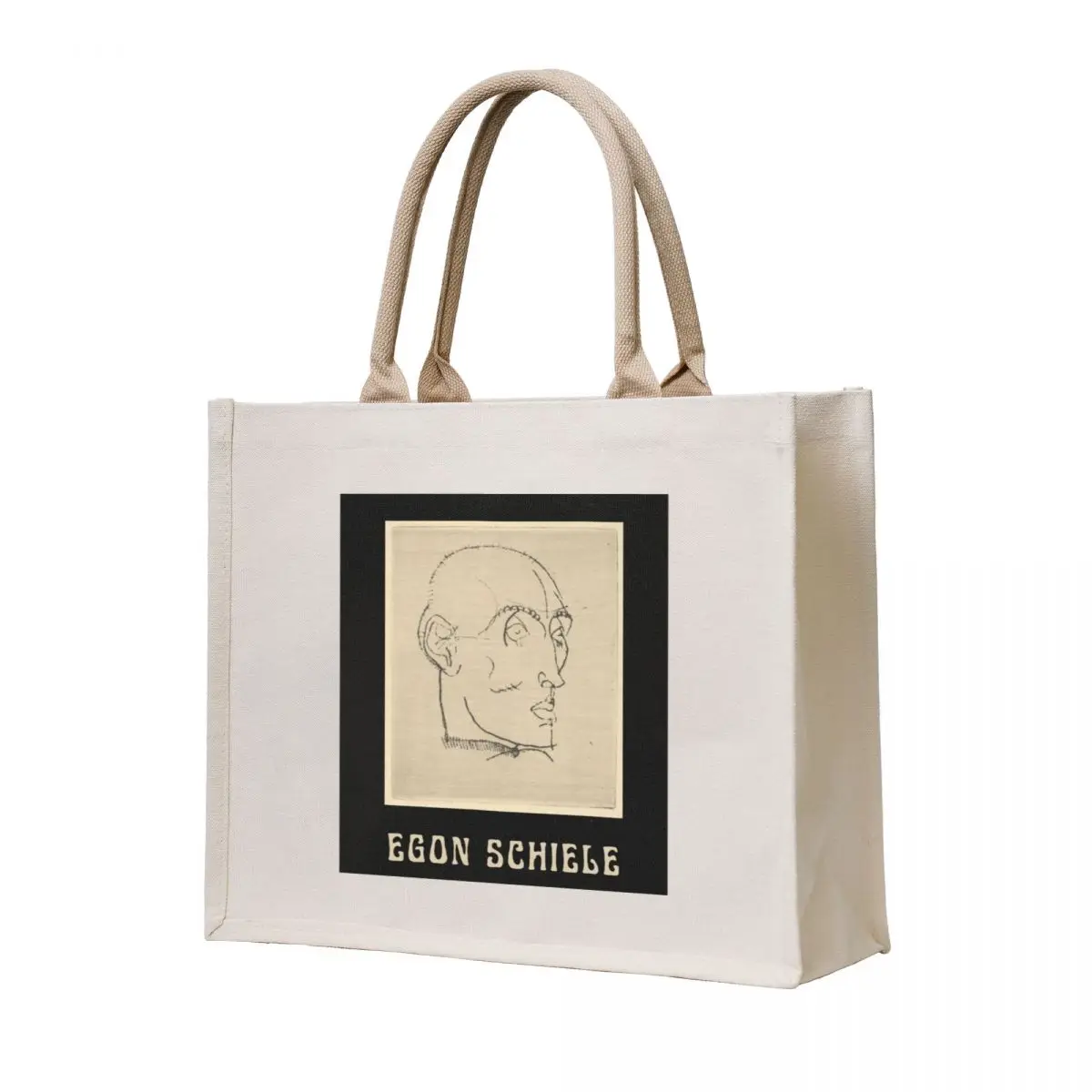 

Egon Schiele Fine Art Drawing Portrait of a Man (1914) with Schiele's Name in Cream on Black Tote Bag
