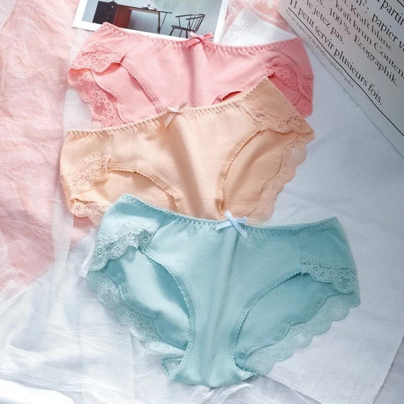 3pcs Youpin Women Cotton Panties Female Underpants Sexy Pantys Ladies Briefs Underwear Solid Mid-waist Lace Intimates Lingerie