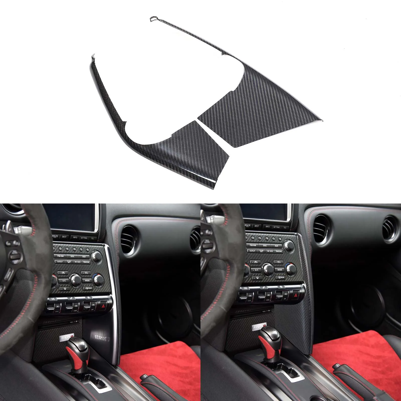 2Pcs Real Carbon Fiber For Nissan GTR R35 2008-2016 Car Mode Button Side Multimedia Panel Cover Decorative Sticker Accessories