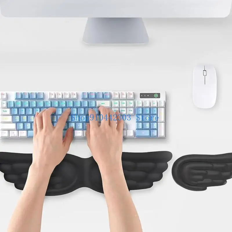 652F Elegant Angel Wing Patterned Ergonomic Desk Pad Wrist Rest for Computer Use