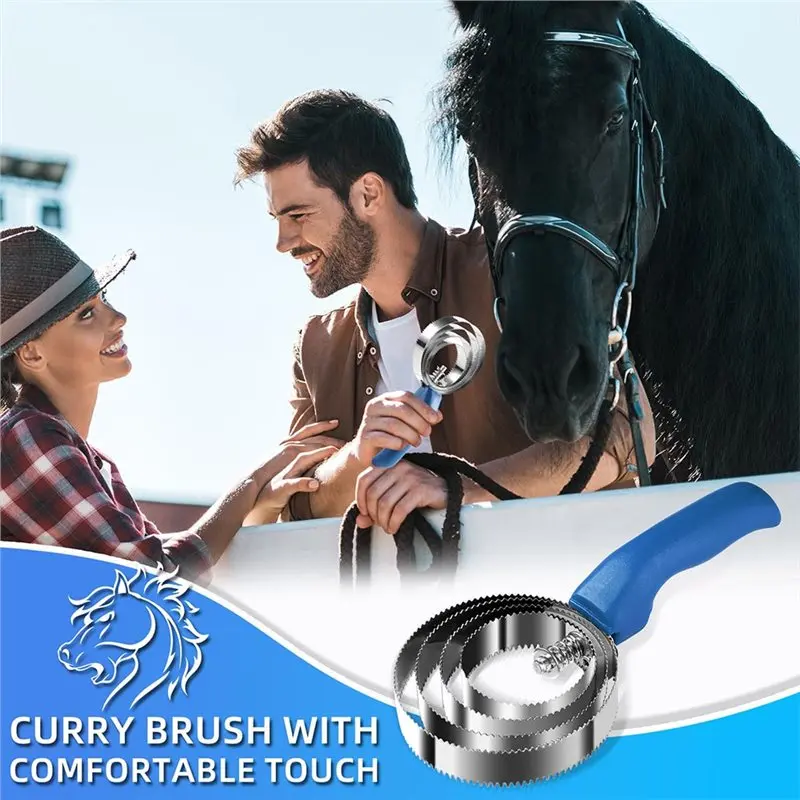A01F-Double Sided Serrated Comb Horse Brush 4 Rings Reversible Steel Scraper W/H Handle For Dog Horse Pet Shedding Tool
