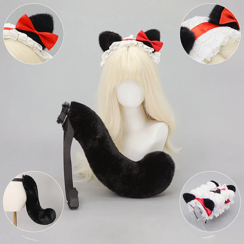 Pelzige Katzenohren Stirnband Biegsamer Schwanz Comic-Con Tier Cosplay Requisiten Lolita Mädchen Kuhohren Haarschmuck Frauen Schöner Fursuit