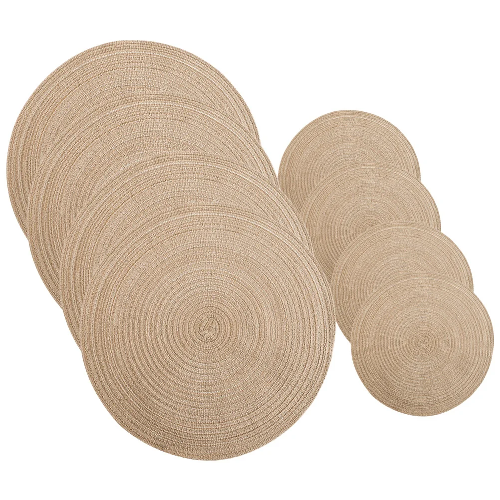 

8Pcs Braided Woven Placemats Round Cup Coaster Set Heat Insulated Table Mats for Kitchen Dining Room Decoration