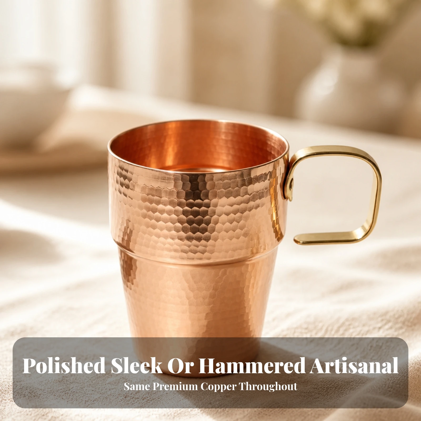 Copper Cup with Side Handle Shatter-Resistant Copper Mug with Handle Drinkware Food-Grade Sturdy for Outdoor Enthusiasts, Home