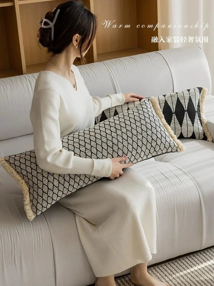 50/70/100cm Long pillow case grey black geometric knitted back cushion cover