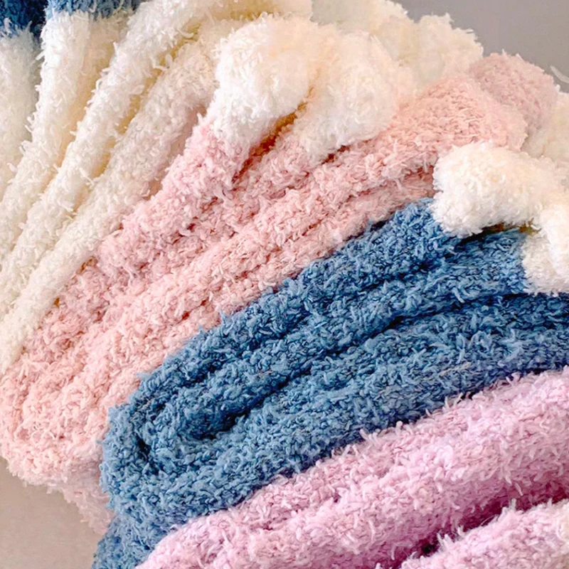 1/3/5/7/8/10 Random Women Macaron Socks, Thick Fleece Soft Warm Breathable Cozy Winter Mid-Calf Socks