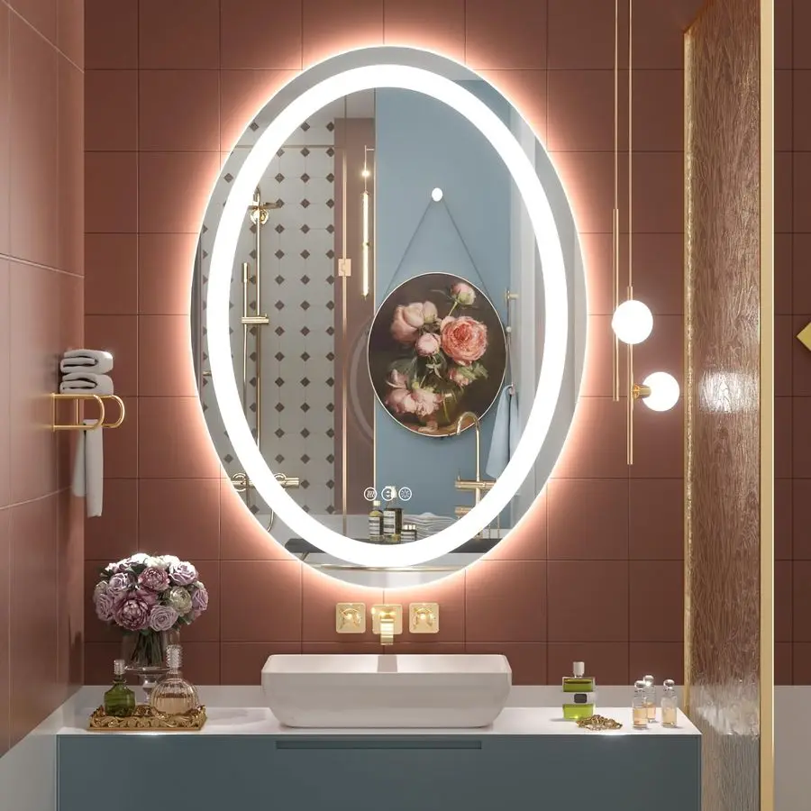 

Oval LED Bathroom Mirror 24x32, Lighted Vanity Mirror for Wall, Oval Bahtroom Mirror with Lights, AntiFog, ShatterProof, Dimmabl
