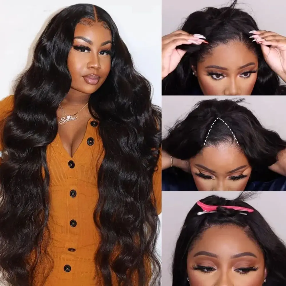 V Part Wig Human Hair Body Wave Human Hair Wigs No Leave Out Brazilian V Part Human Hair Wave Wigs For Black Women