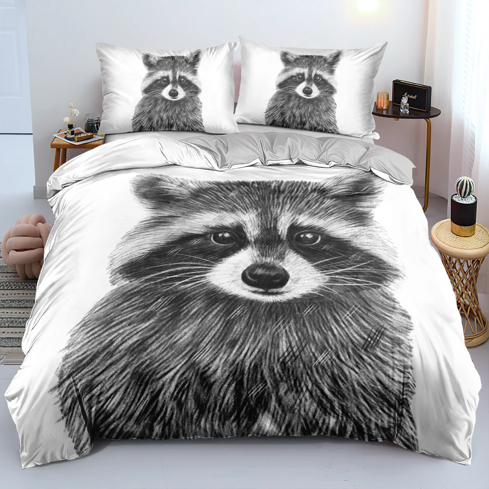 Cute Thinking Raccon Linens Bed Custom Design Duvet/Comforter Cover Set Twin Queen King Size 265x230cm Bedding Set for Children