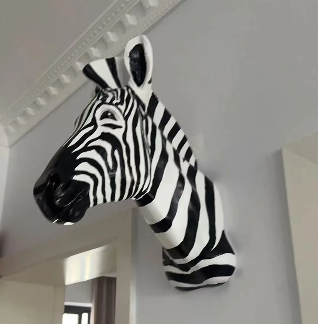 34/46cm Wall Hanging White/Yellow Lifelike Zebra Head Resin Statue Sculpture Animal Model Crafts Home Room Decor Ornament Gift