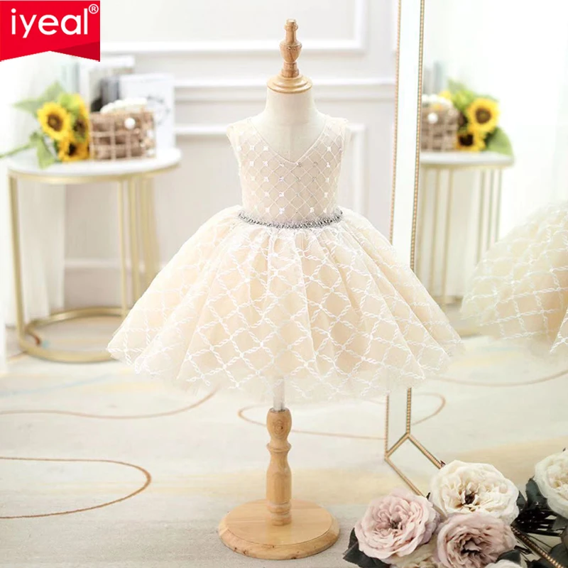 IYEAL Children's Dress Princess Dress Fashionable Flower Girl Wedding Dress Girl's Birthday Model Show Host Dress