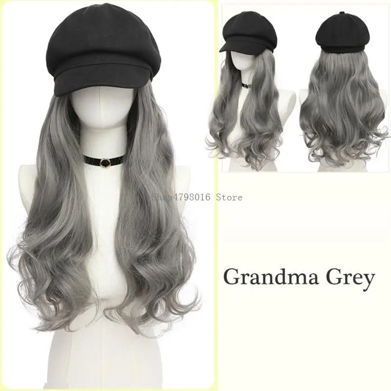 

Casual Hat with Hairpiece Curly Hair Extensions for Cosplay Props