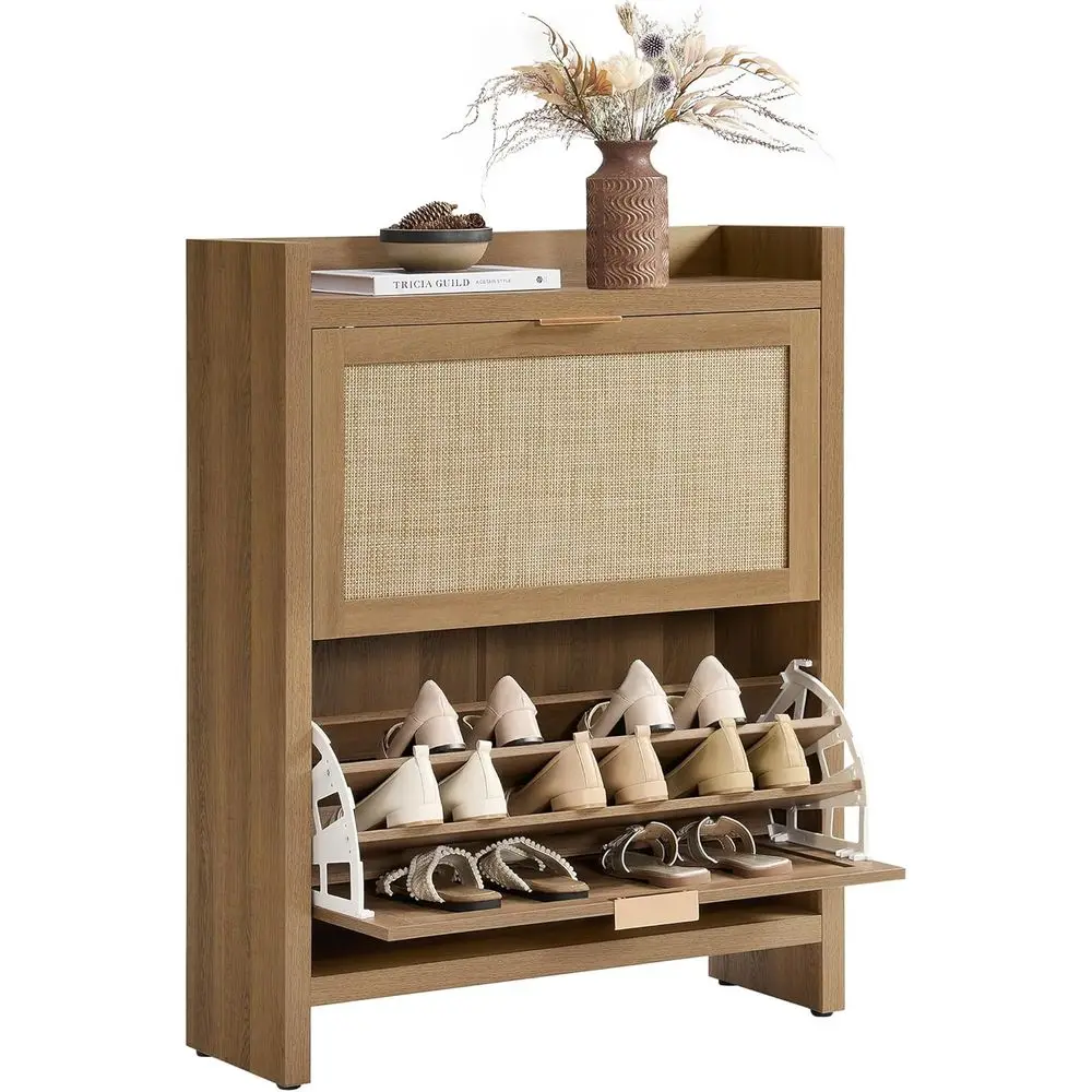 

Large 6-Shelf Oak Shoe Storage Cabinet, 11.6 Deep Organizer for 20 Pairs, Boho Style for Entryway or Hallway