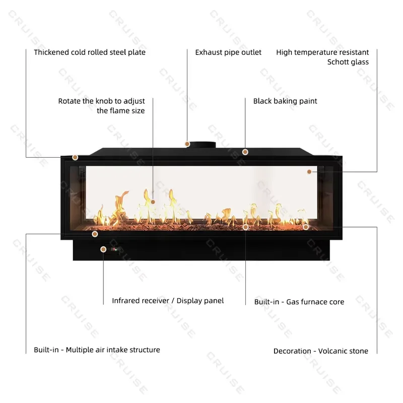 CRUISE Smart Remote Gas Fireplace 48 60 Inch Natural Propane Linear Insert Double Sided TV Mount Modern Home Living Room