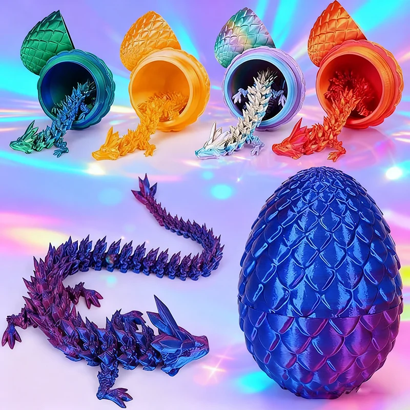 Dragão de cristal impresso em 3D com ovo de dragão Articulações de corpo inteiro podem mover brinquedos de descompressão Decoração de mesa de escritório Presentes para crianças