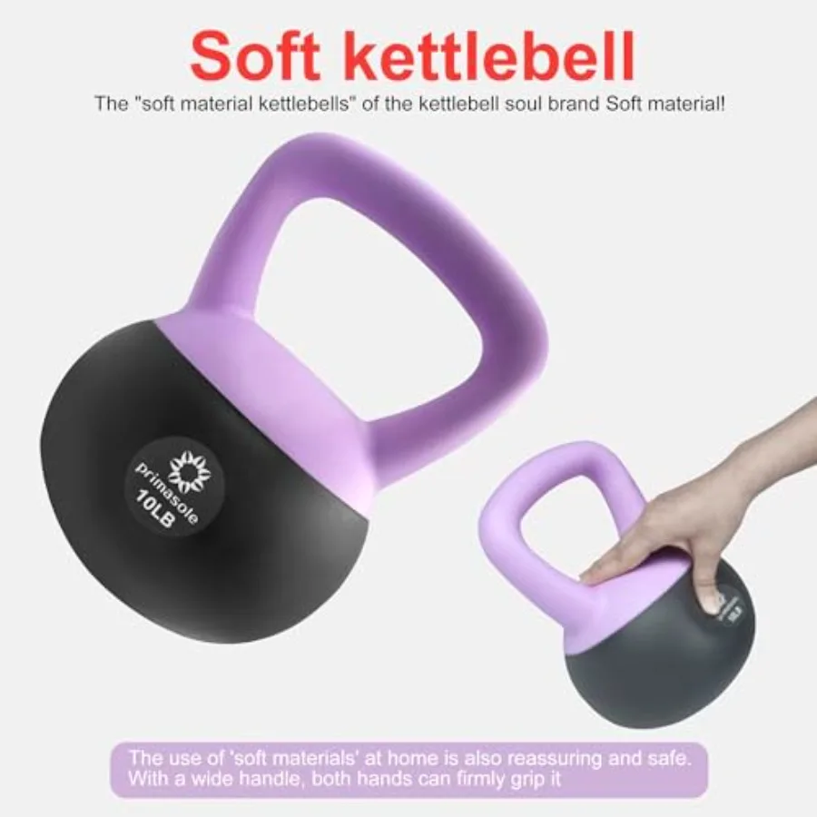 Home workout kettlebells: soft rubber-coated black non-slip grip 10.15 lbs single or set with shake-resistant base for safe str