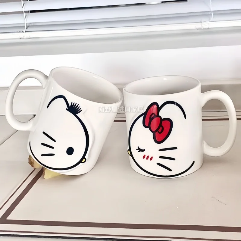 Sanrios Hellokittys Lovers Cute Home Office Anime Kawaii High Appearance Wedding Gift Cartoon Ceramic Water Cup Anniversary Gift