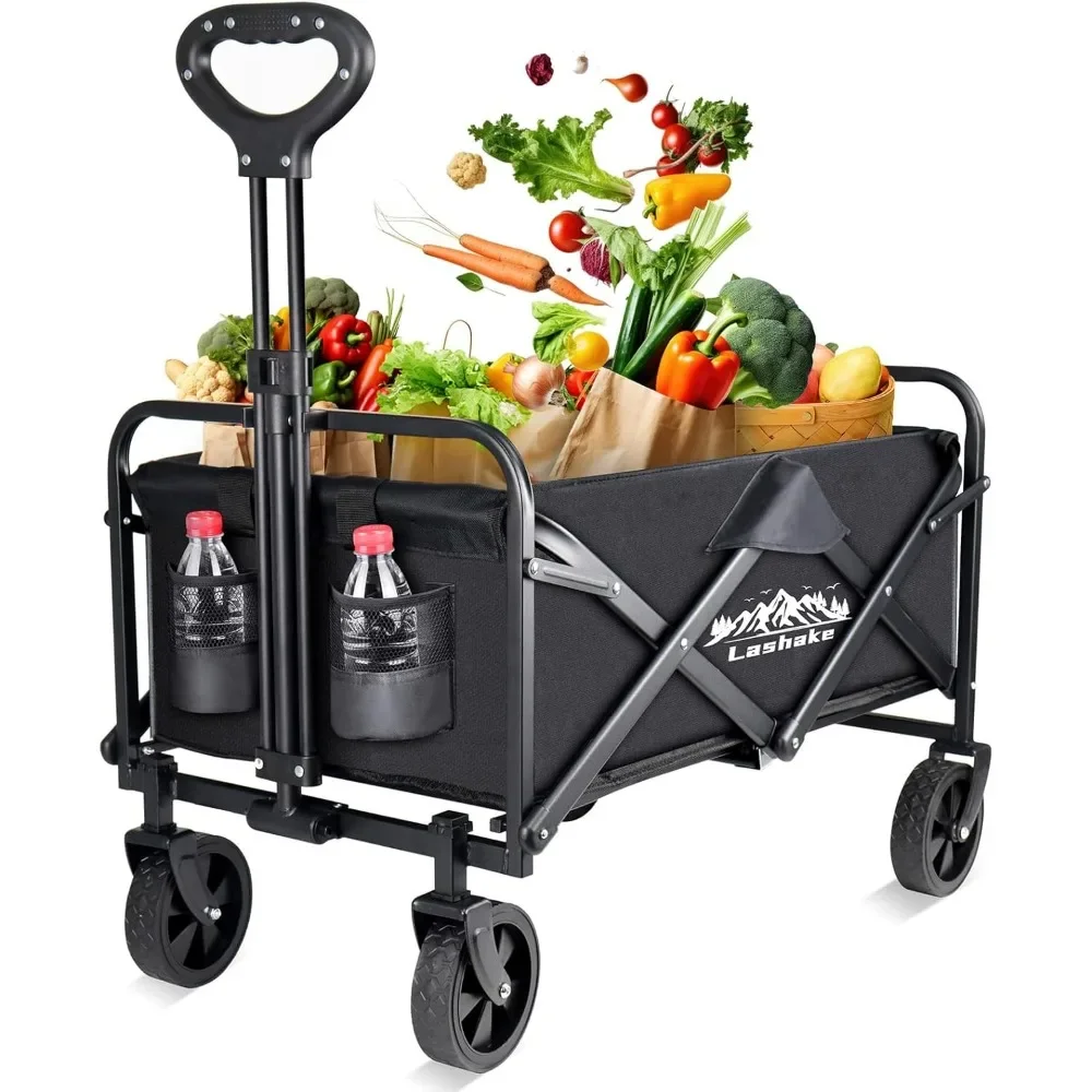 

Collapsible Wagon Carts Foldable, Heavy Duty Beach Folding Wagon Cart with Wheels, Large Capacity Portable Utility Grocery Wagon