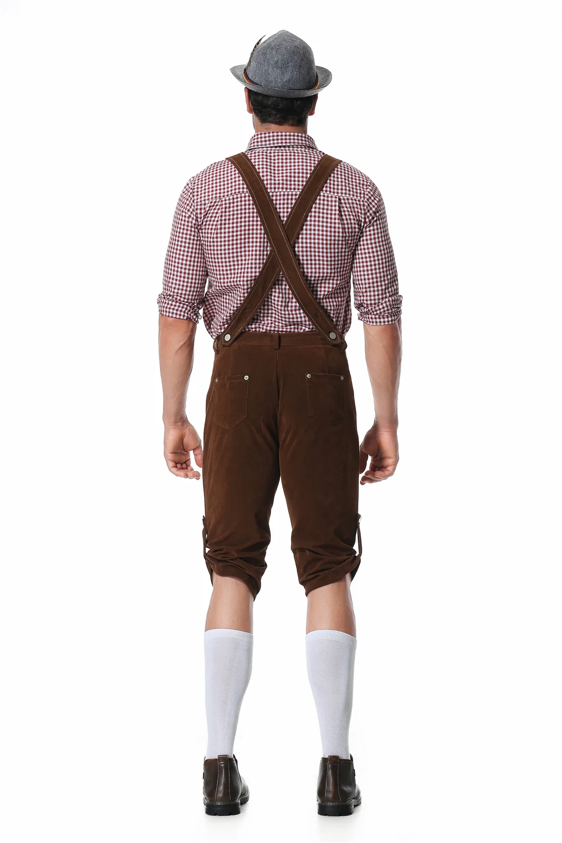 Men Traditional Oktoberfest Costumes German Bavarian Shirt Suspenders Short Hat Set Halloween Party Cosplay Costume