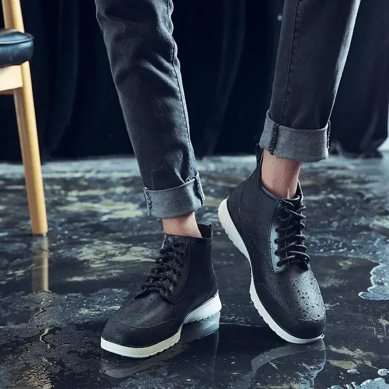 New  Lace-up Rain Boots Men Outdoor Non-slip Waterproof Work Water Boots Fashion Couple\'s Ankle Platform Rainboots 2023
