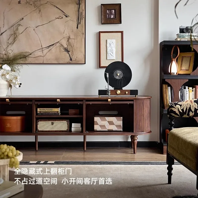Mueble de TV de madera maciza retro francés, nuevo mueble de almacenamiento para sala de estar, mueble integrado de almacenamiento medieval para el suelo del hogar 2024