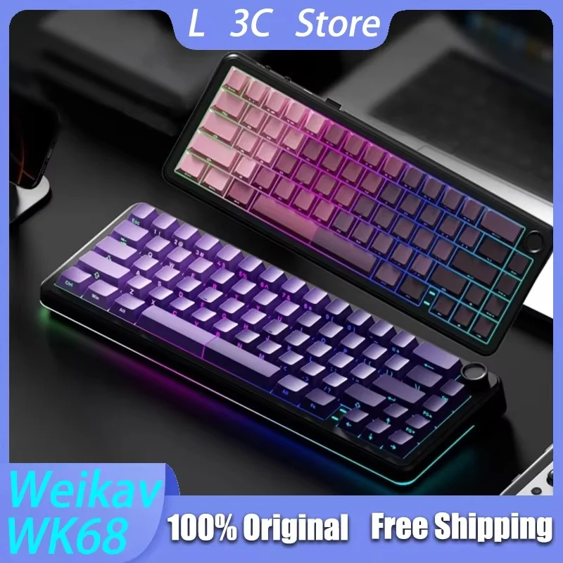 

Weikav WK68 Mechanical Keyboard Triple-mode Wireless Gasket Structure Metal Knob Hot Swap RGB Customized Laptops Gaming Keyboard