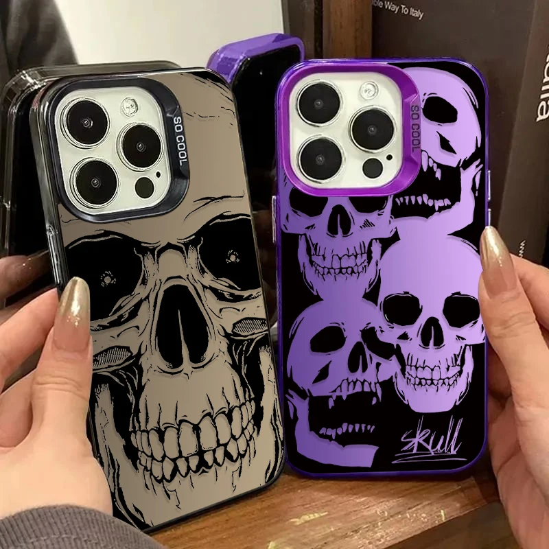 

Чехол для телефона с черным рисунком черепа для iPhone 17 16e 16 15 14 13 12 11 mini Pro Max XR 8 7 Air Plus, матовая задняя крышка с защитой от падения