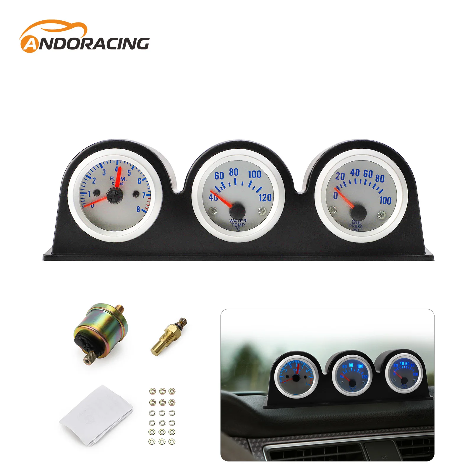 2inch 52MM Triple Gauge Kit  Turbo Boost gauge  water temp gauge Tachometer Oil Pressure Gauge car meter Water Temp auto Gauge