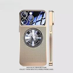 Heat Dissipation Magnetic Case For iPhone 13 11 12 14 15 Pro Max Electroplated Mesh Magsafe Glass Lens Enlarge logo Phone Cover