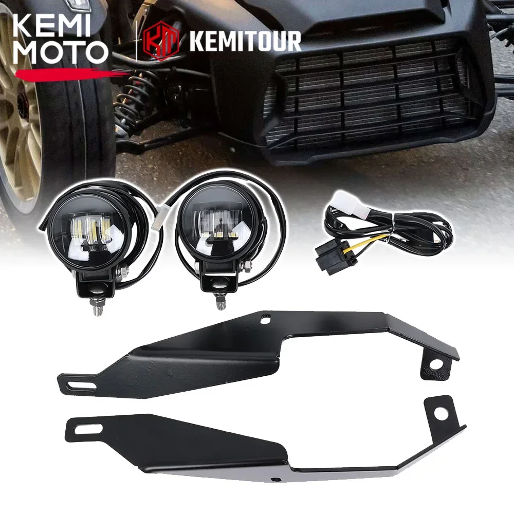 KEMIMOTO 2PCS LED Auxiliary Lamp Fog Spot Lights w/ Mounting Brackets for Can-Am Ryker 600 900 Sport Rally Edition All Models