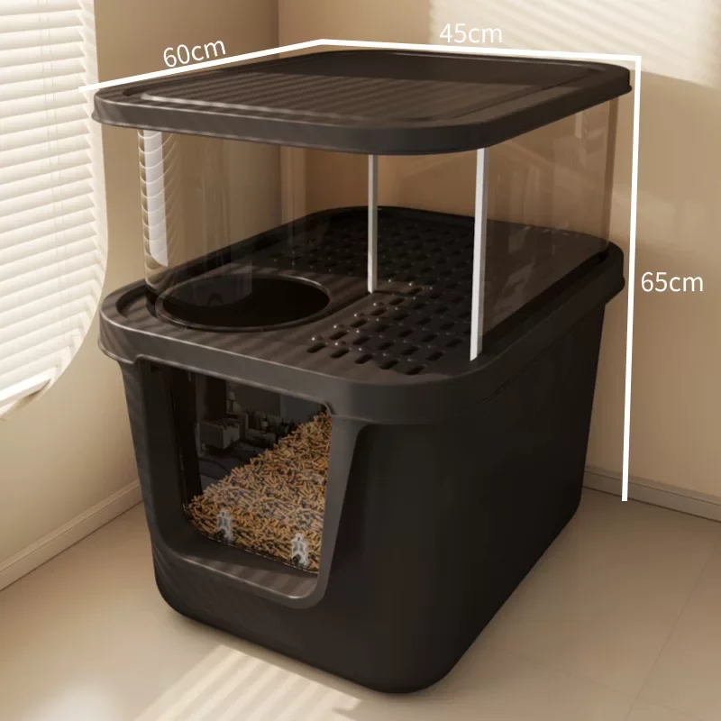 Double Layer Enclosed Cat Litter Box, Anti-Splash Odor-Proof Toilet For Indoor Cats, Large Space Kitty Tray With Corridor Design