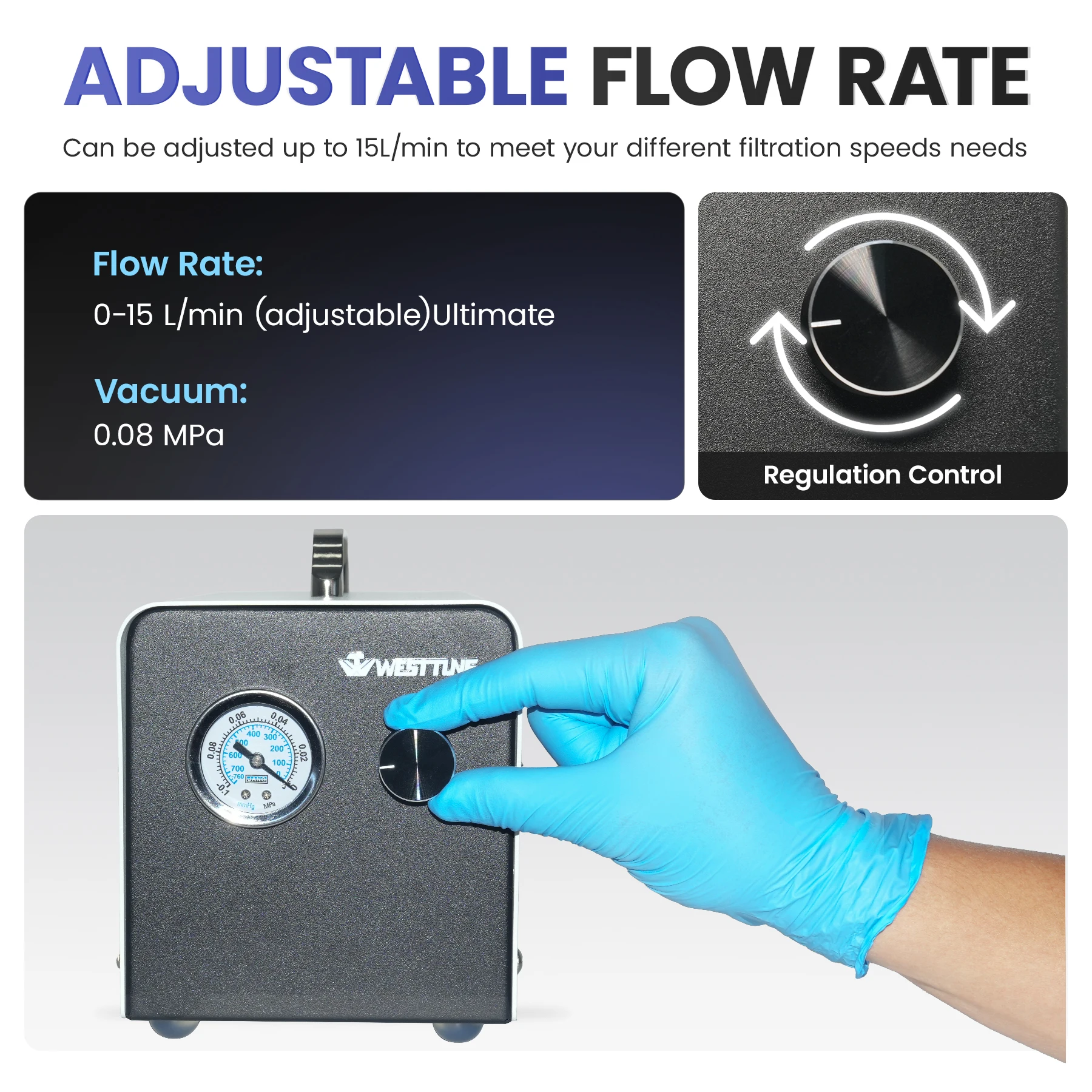 Small Lab Vacuum Pump Oil-Free Dual-Purpose Diaphragm Pump with Adjustable Speed Suction Low Noise Continuou Duty for Filtration